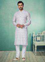 Dhupion Silk White Festival Wear Printed Readymade Kurta Pajama